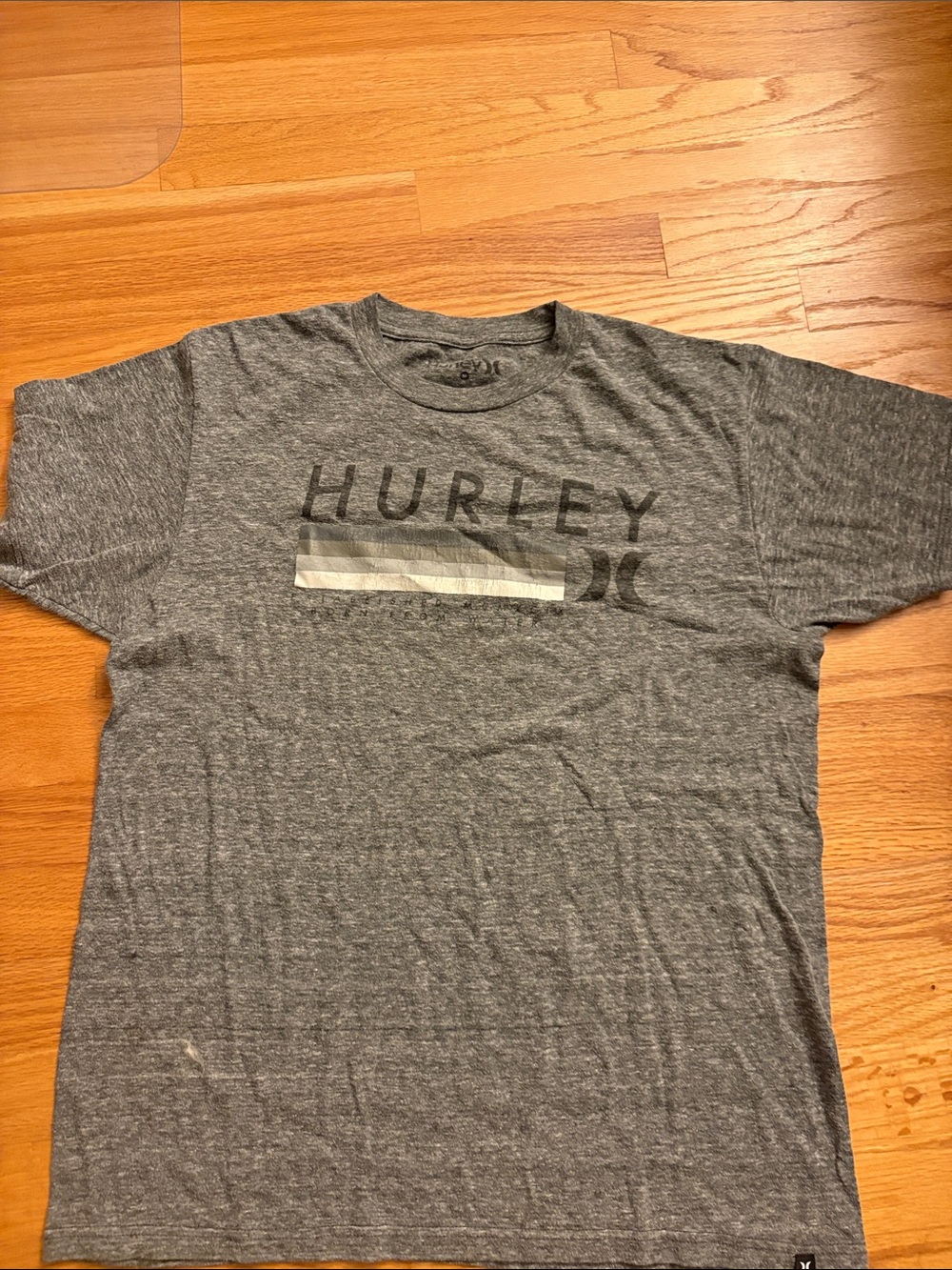 Hurley Gray Short Sleeve Logo Tee with Tonal Stripe